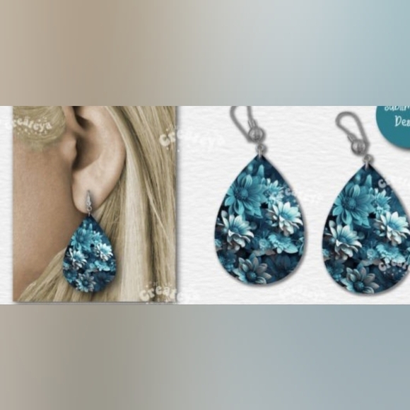 Handmade Jewelry - Teal Floral Teardrop Earrings
